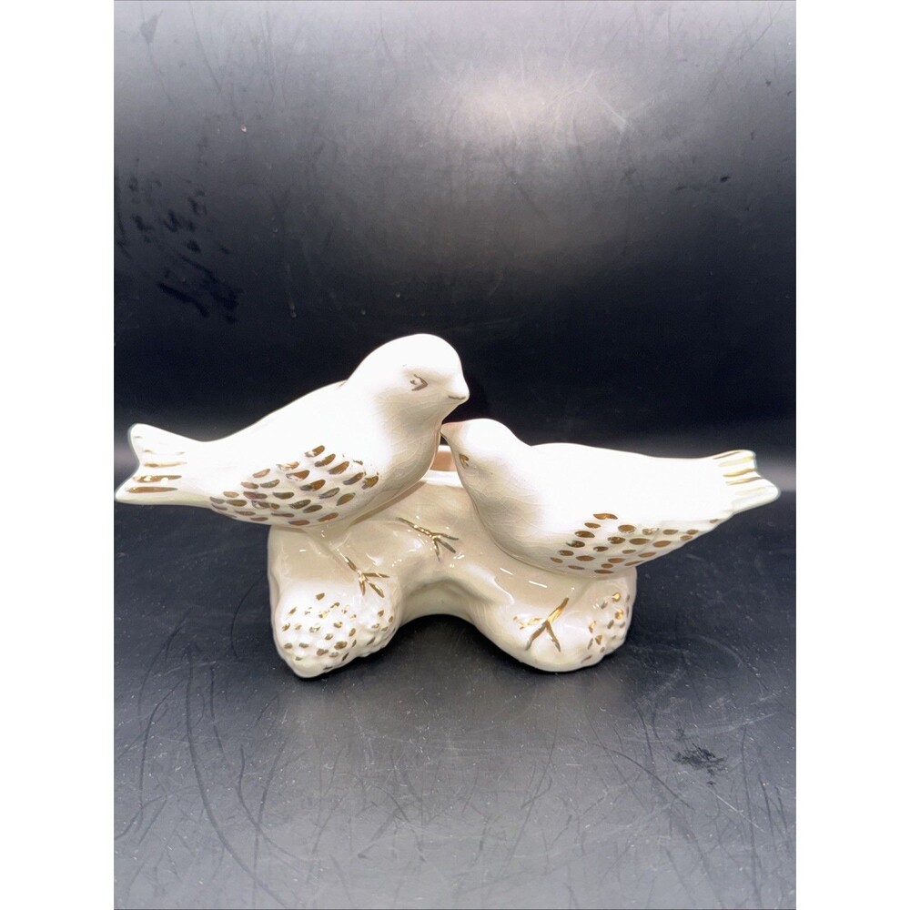 Vintage White Planter With Two Doves And Gold Trim 8.5” Long